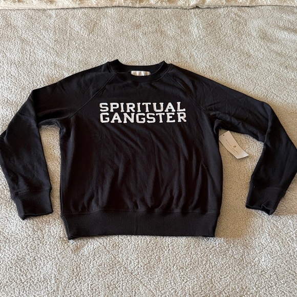 Spiritual Gangster Sweaters - Spiritual Gangster Varsity Old School Black Crewneck with White Lettering Small